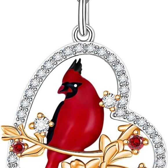 Sterling Silver Cardinal Heart Necklace Bird Jewelry Memorial Gifts for Women - Picture 1 of 8
